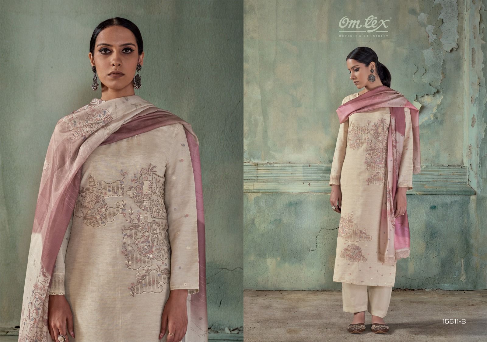 Zarina Omtex Linen Jacquard Pant Style Suits Manufacturer Ahmedabad
