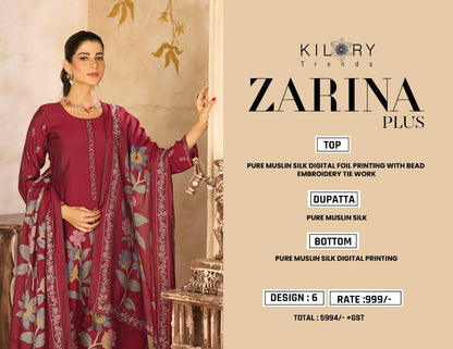 Zarina Plus Kilory Pure Muslin Pant Style Suits Manufacturer