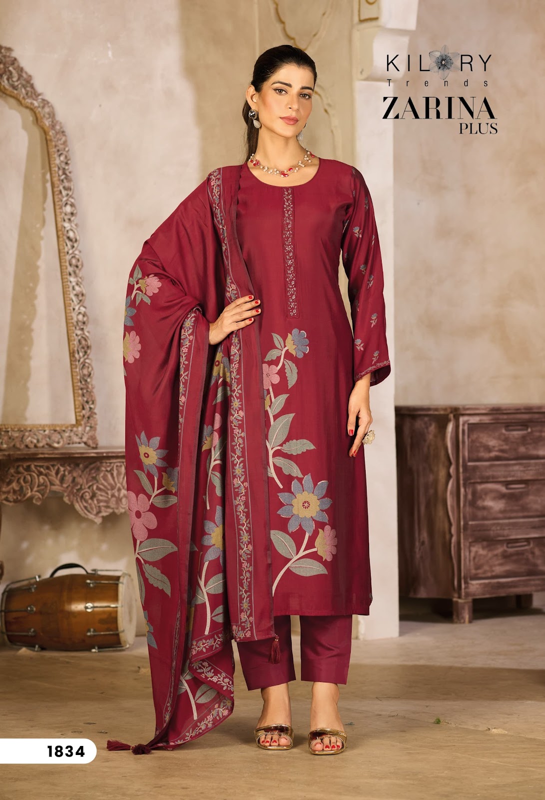 Zarina Plus Kilory Pure Muslin Pant Style Suits Manufacturer