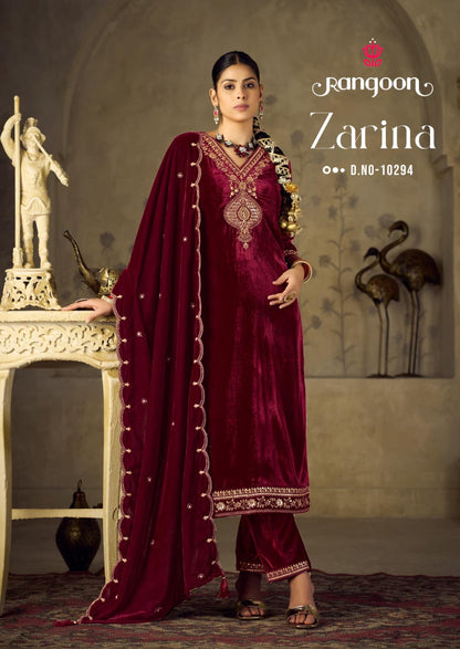 Zarina Rangoon Viscose Readymade Velvet Suits Manufacturer