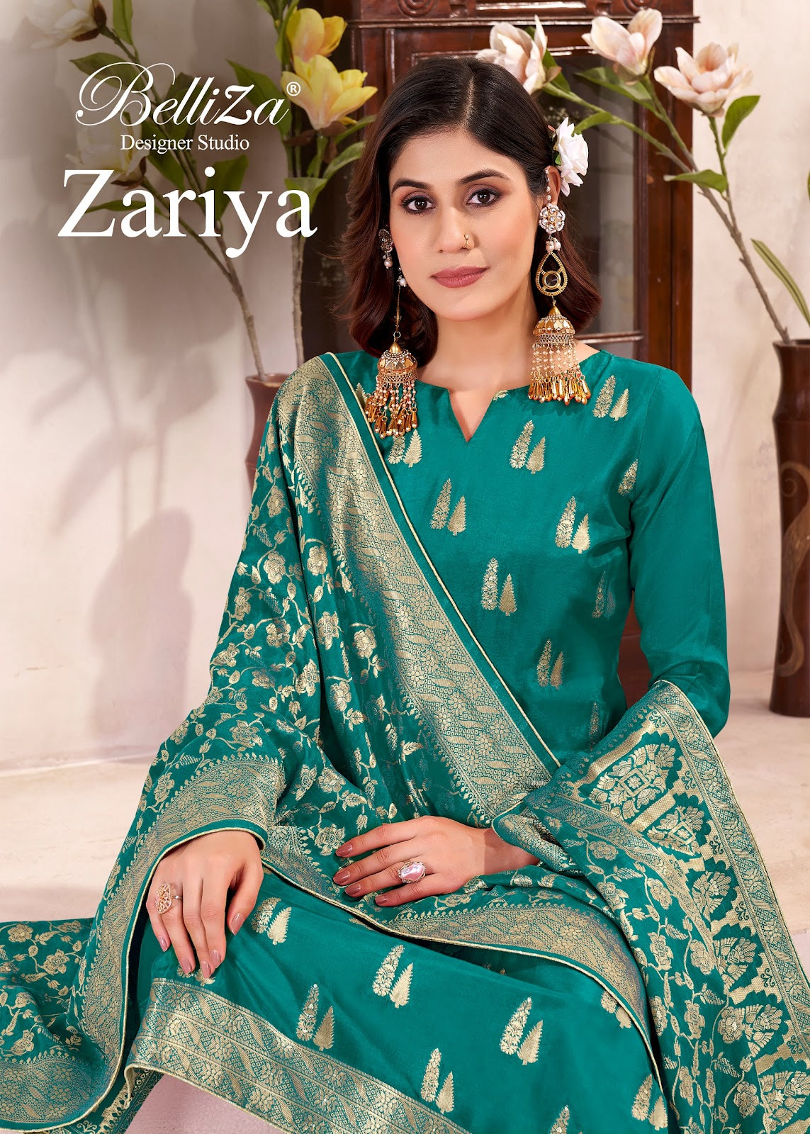 Zariya Belliza Designer Studio Silk Jacquard Karachi Salwar Suits Exporter