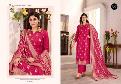 Zariya Belliza Designer Studio Silk Jacquard Karachi Salwar Suits Exporter