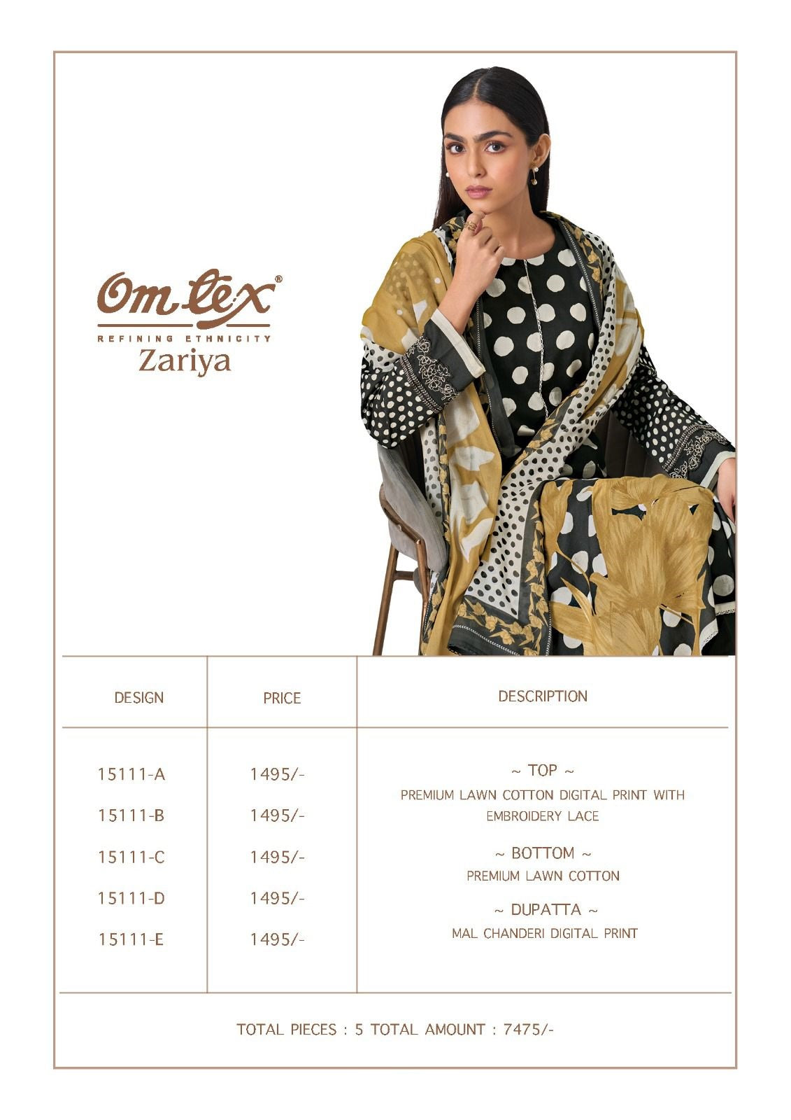 Zariya Omtex Lawn Cotton Pant Style Suits Wholesale