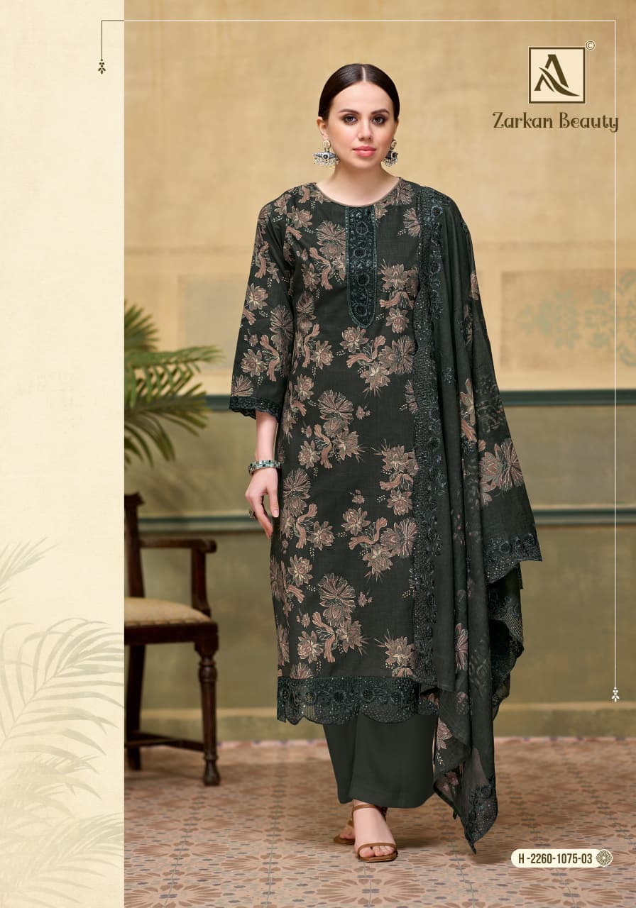 Zarkan Beauty Alok Cotton Cambric Karachi Salwar Suits Wholesaler Ahmedabad