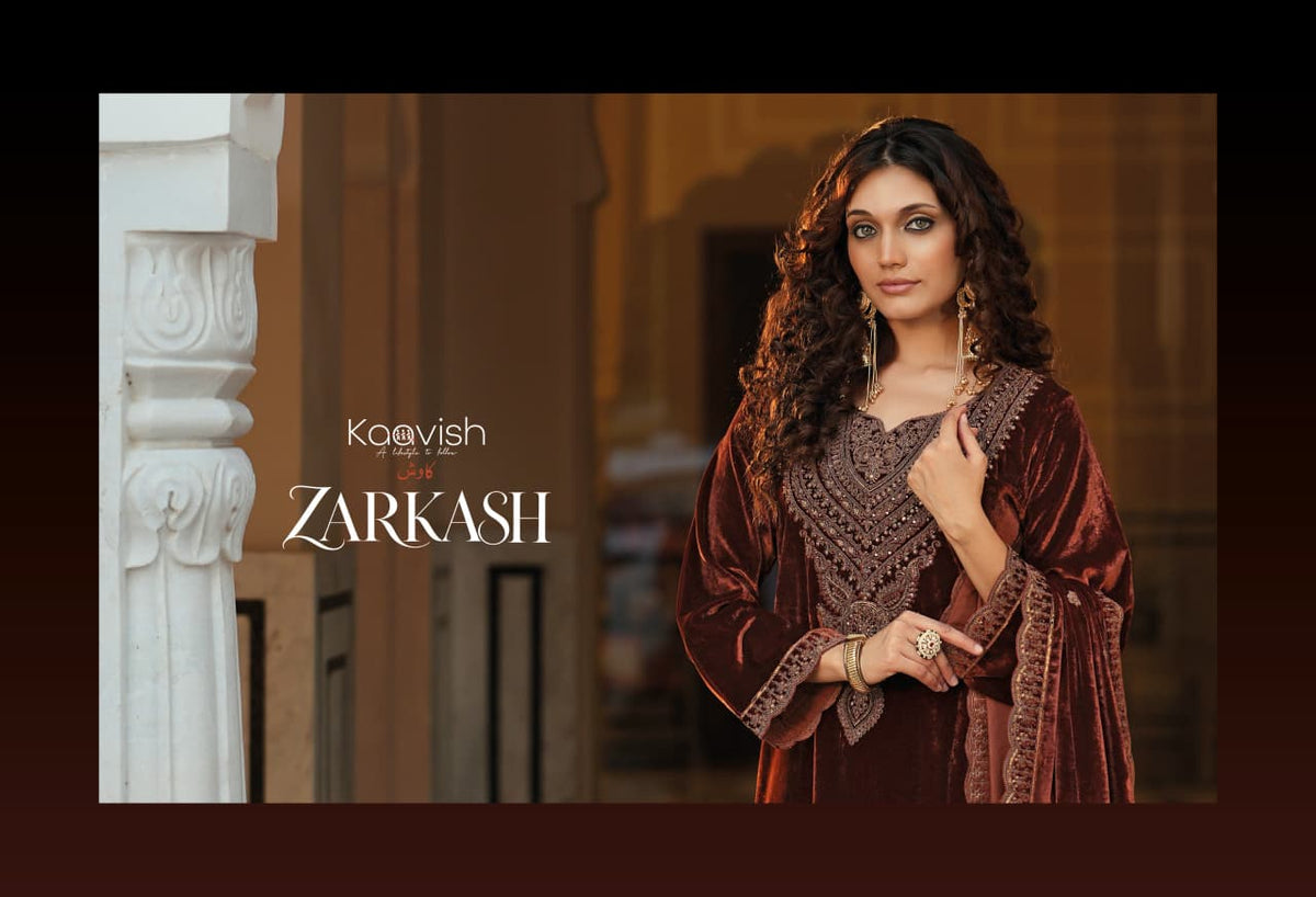 Zarkash Kaavish Velvet Suits Supplier Ahmedabad