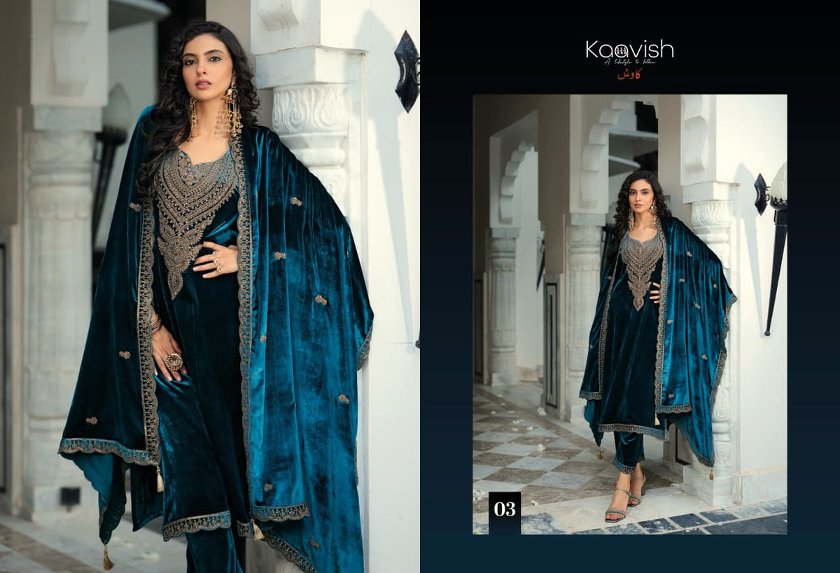 Zarkash Kaavish Velvet Suits Supplier Ahmedabad