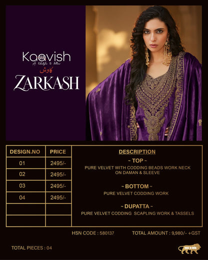 Zarkash Kaavish Velvet Suits Supplier Ahmedabad