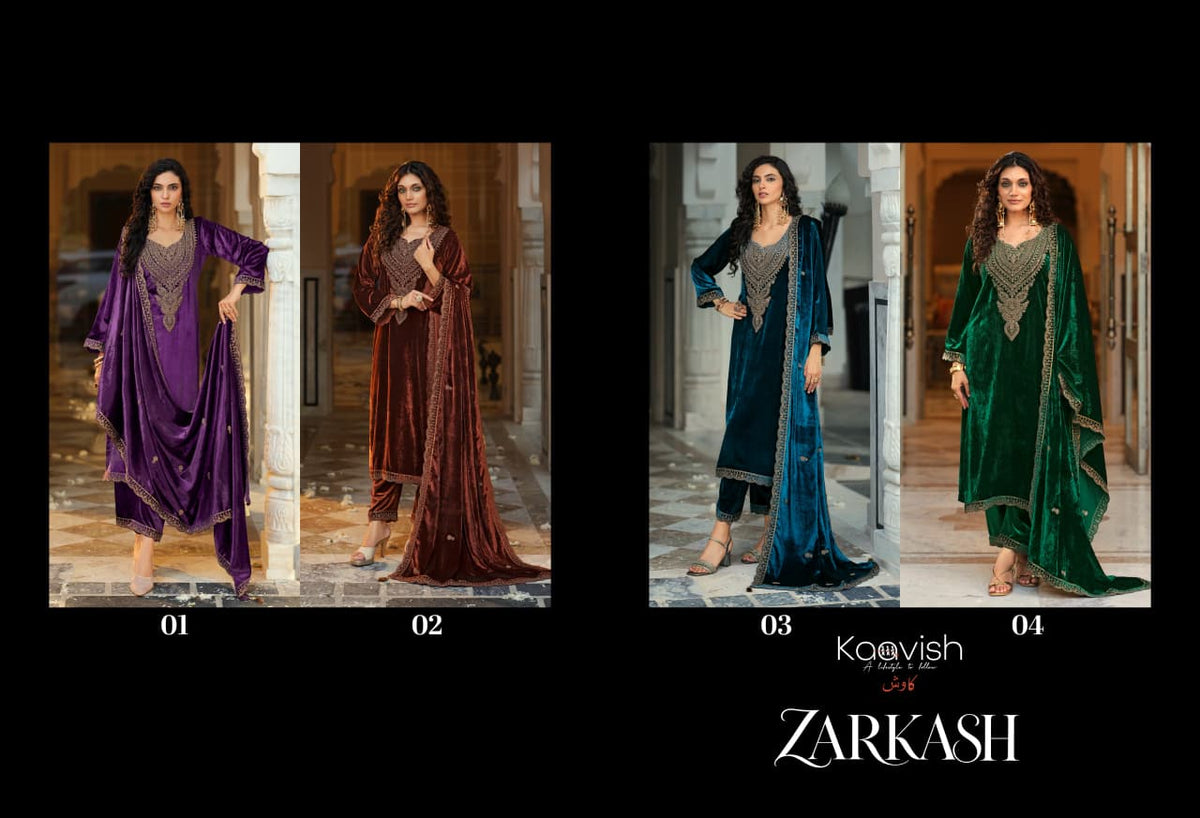 Zarkash Kaavish Velvet Suits Supplier Ahmedabad