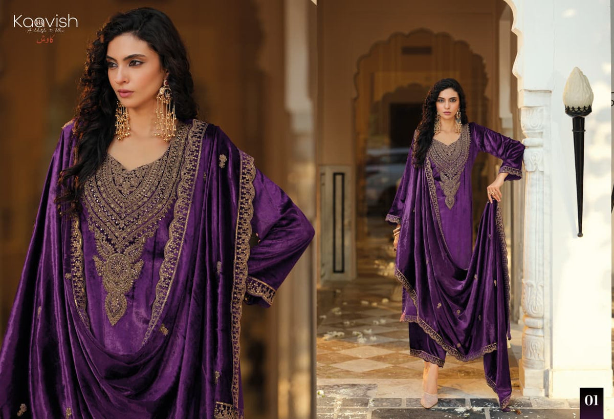 Zarkash Kaavish Velvet Suits Supplier Ahmedabad