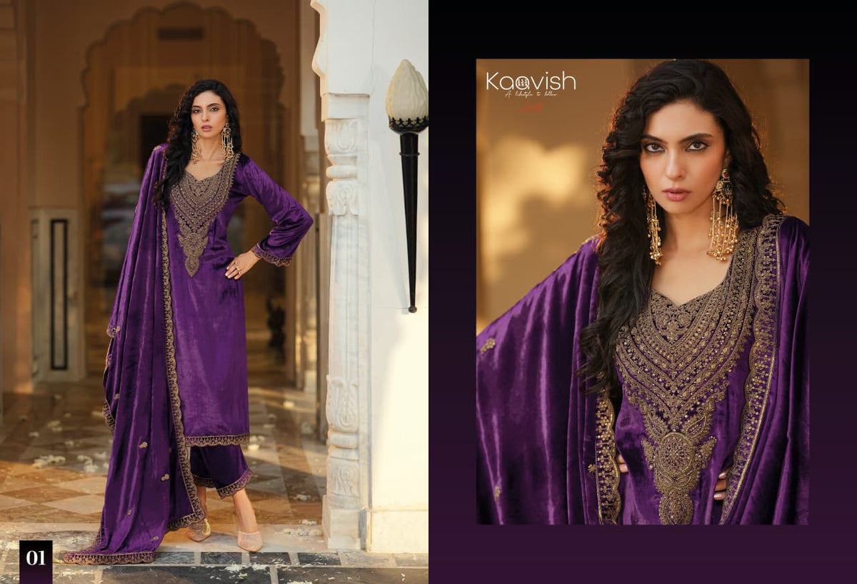Zarkash Kaavish Velvet Suits Supplier Ahmedabad