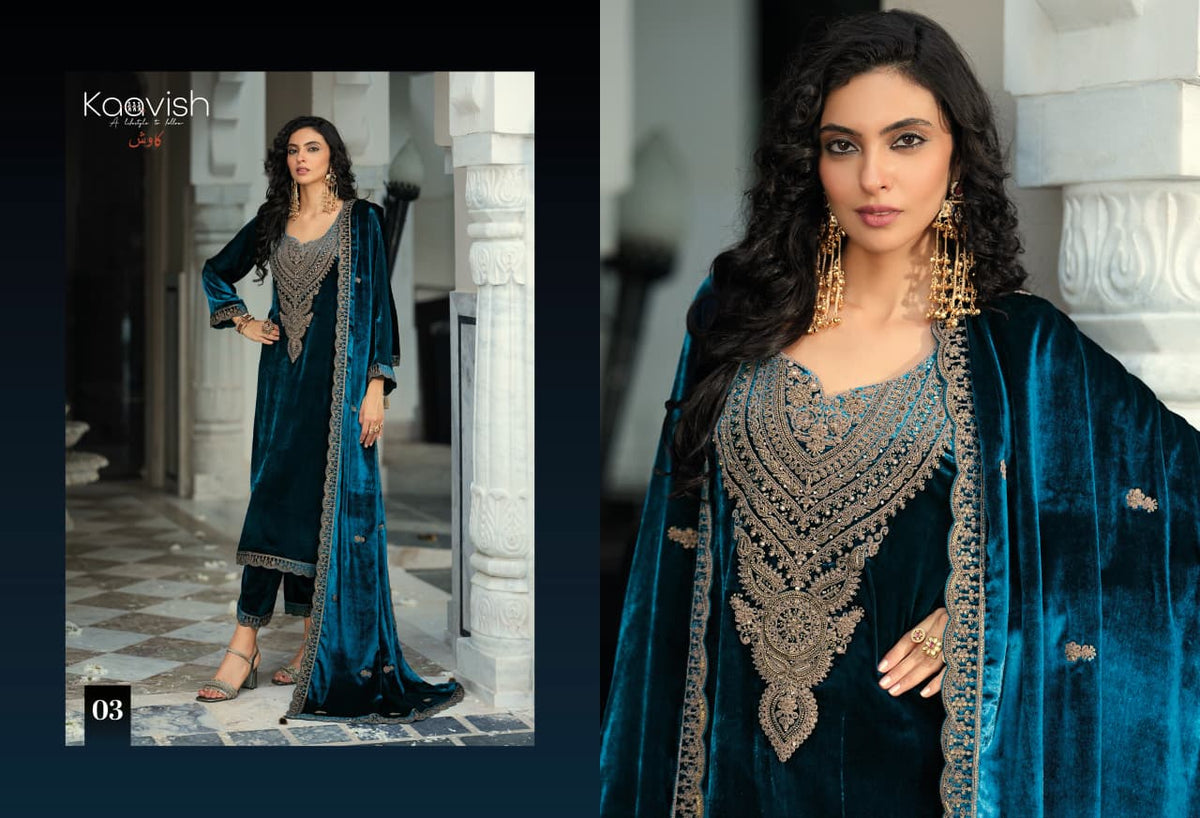 Zarkash Kaavish Velvet Suits Supplier Ahmedabad