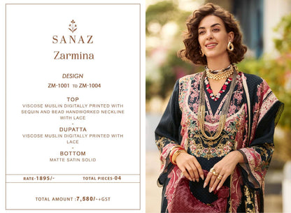 Zarmina Sanaz Viscose Muslin Pakistani Salwar Suits Wholesale Price