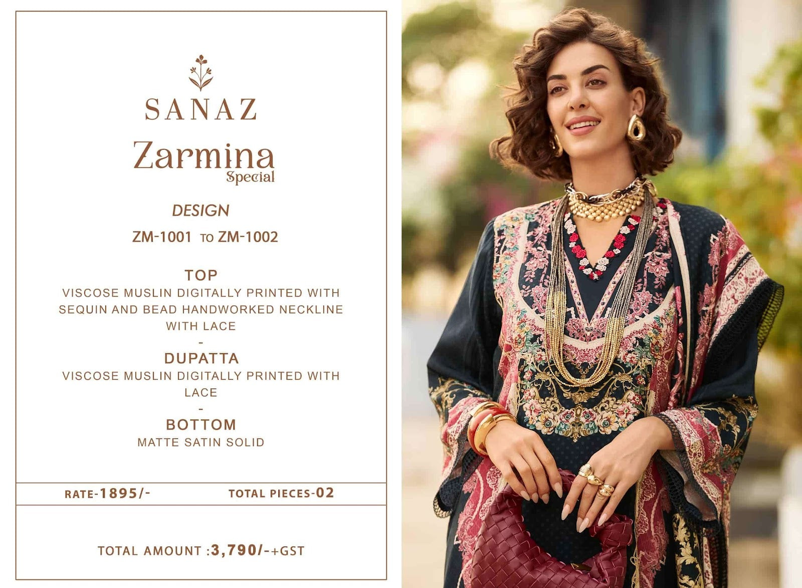Zarmina Special Sanaz Viscose Muslin Pant Style Suits Manufacturer India