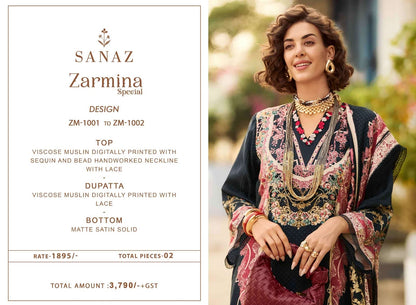 Zarmina Special Sanaz Viscose Muslin Pant Style Suits Manufacturer India