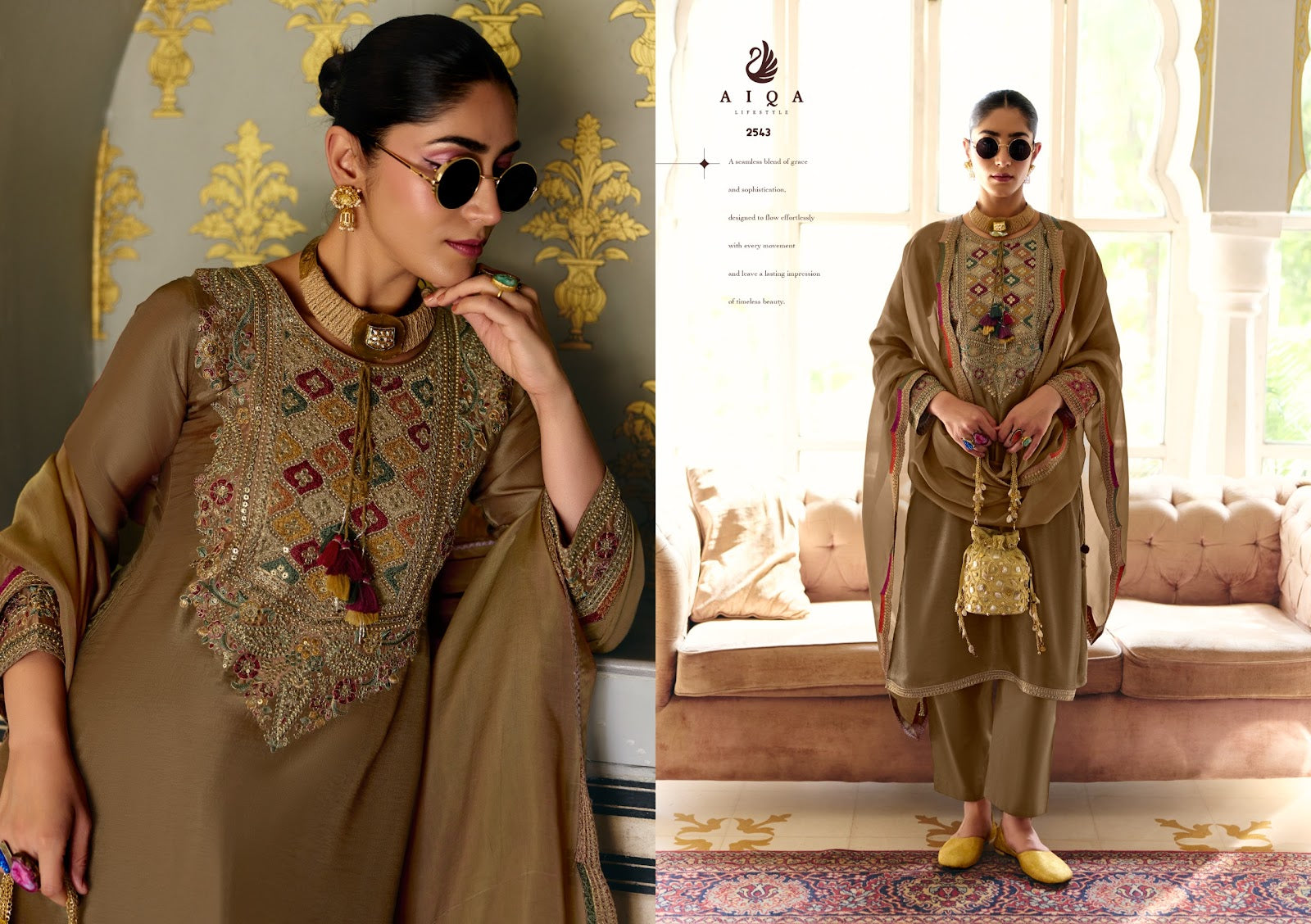 Zarnish Aiqa Bemberg Silk Pakistani Salwar Suits Exporter