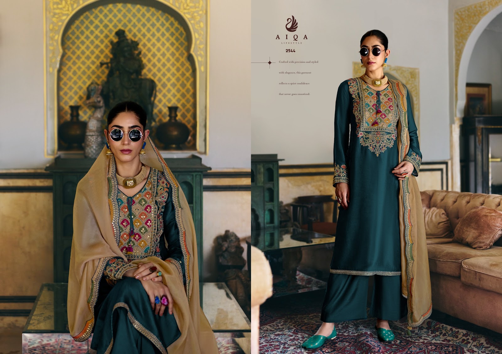 Zarnish Aiqa Bemberg Silk Pakistani Salwar Suits Exporter