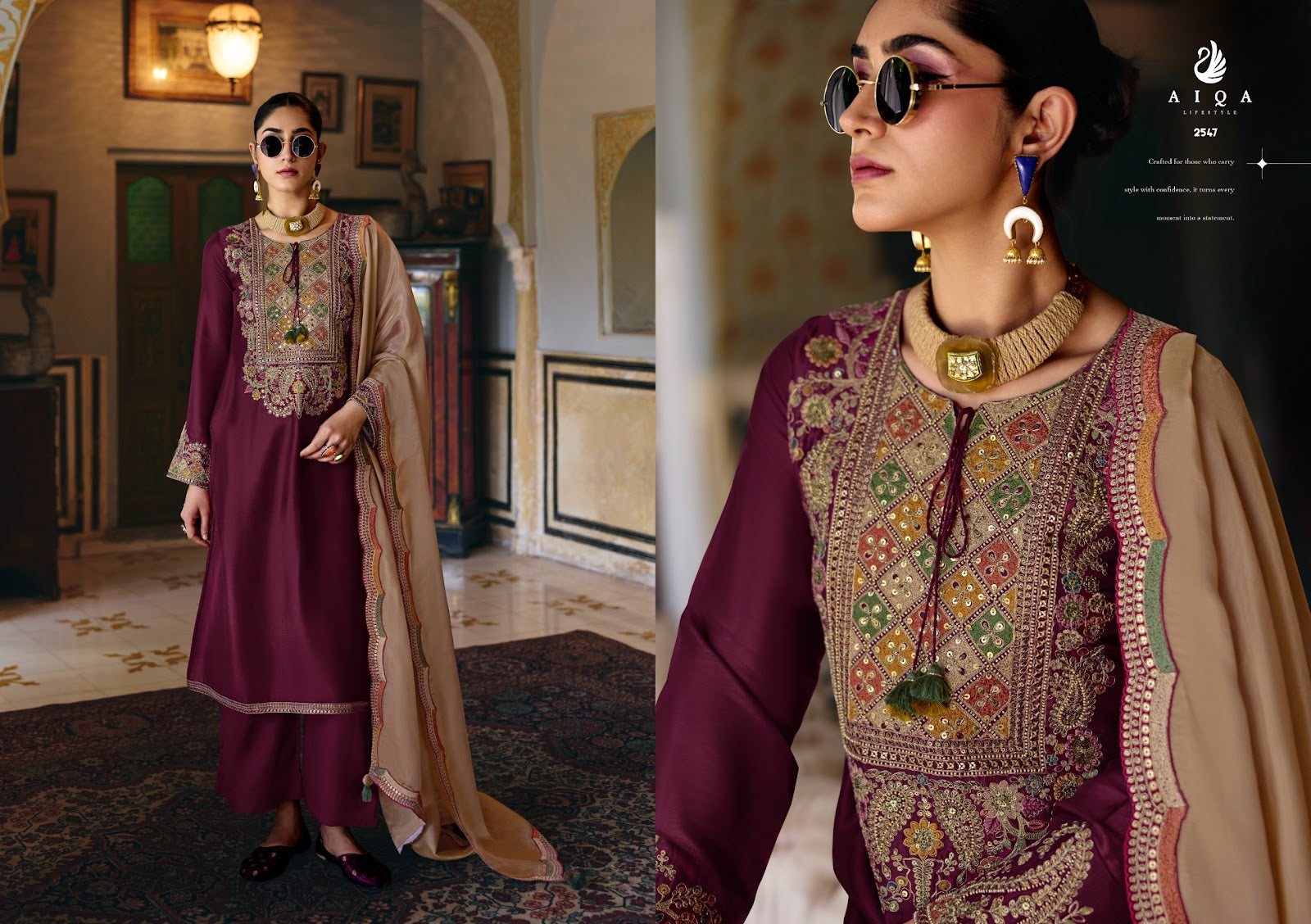 Zarnish Aiqa Bemberg Silk Pakistani Salwar Suits Exporter