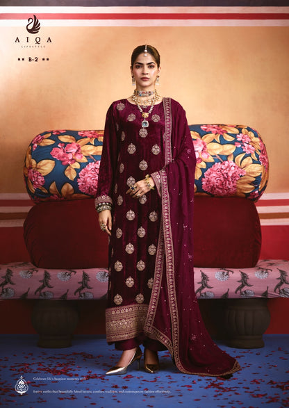 Zarnish Aiqa Viscose Velvet Suits Exporter Ahmedabad