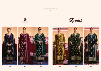 Zarnish Aiqa Viscose Velvet Suits Exporter Ahmedabad