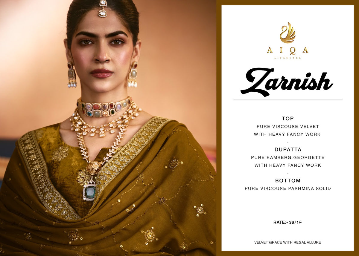 Zarnish Aiqa Viscose Velvet Suits Exporter Ahmedabad