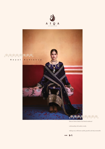 Zarnish Aiqa Viscose Velvet Suits Exporter Ahmedabad