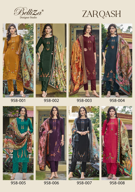 Zarqash Belliza Designer Studio Pure Jam Pant Style Suits Wholesale Price
