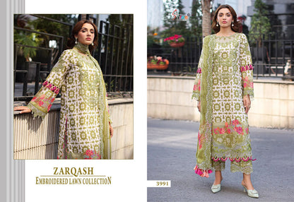 Zarqash Embroidered Lawn Collection Shree Fabs Cotton Pakistani Patch Work Suits Supplier