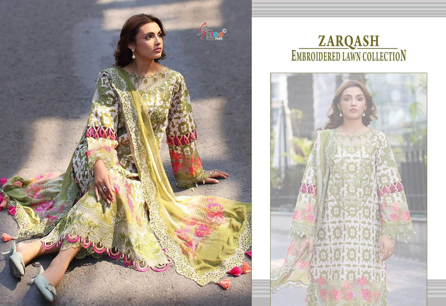 Zarqash Embroidered Lawn Collection Shree Fabs Cotton Pakistani Patch Work Suits Supplier