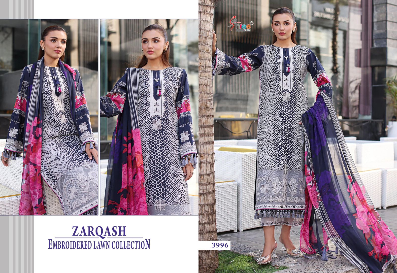 Zarqash Embroidered Lawn Collection Shree Fabs Cotton Pakistani Patch Work Suits Supplier