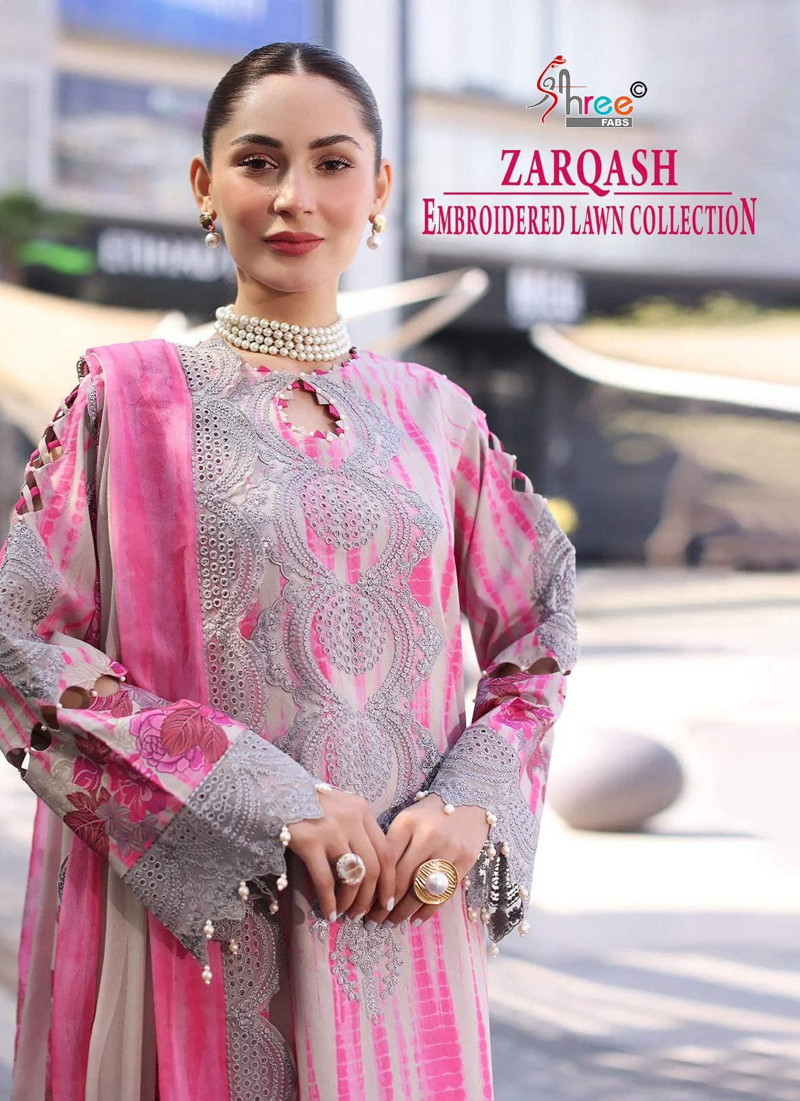 Zarqash Embroidered Lawn Collection Shree Fabs Cotton Pakistani Patch Work Suits Supplier