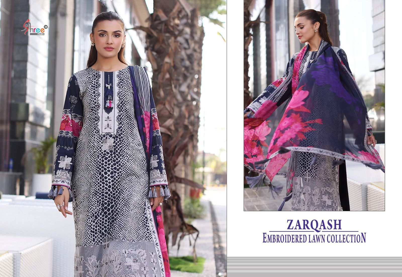 Zarqash Embroidered Lawn Collection Shree Fabs Cotton Pakistani Patch Work Suits Supplier