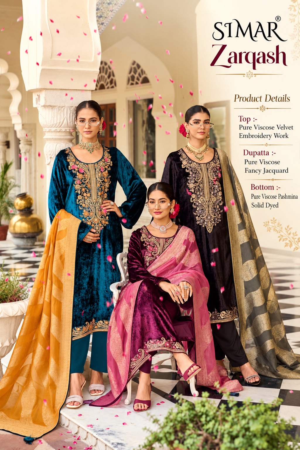 Zarqash Simar Viscose Velvet Suits Supplier Ahmedabad