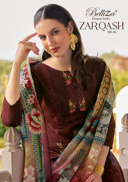 Zarqash Vol 3 Belliza Designer Studio Pure Jam Karachi Salwar Suits Supplier