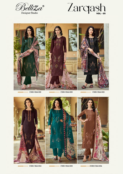 Zarqash Vol 5 Belliza Designer Studio Pure Jam Karachi Salwar Suits Wholesaler