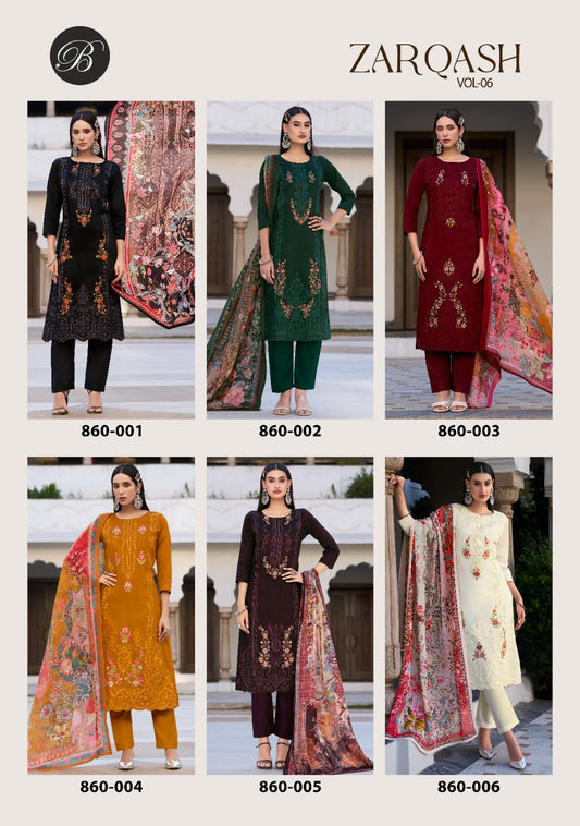 Zarqash Vol 6 Belliza Designer Studio Pure Jam Karachi Salwar Suits Wholesaler Gujarat