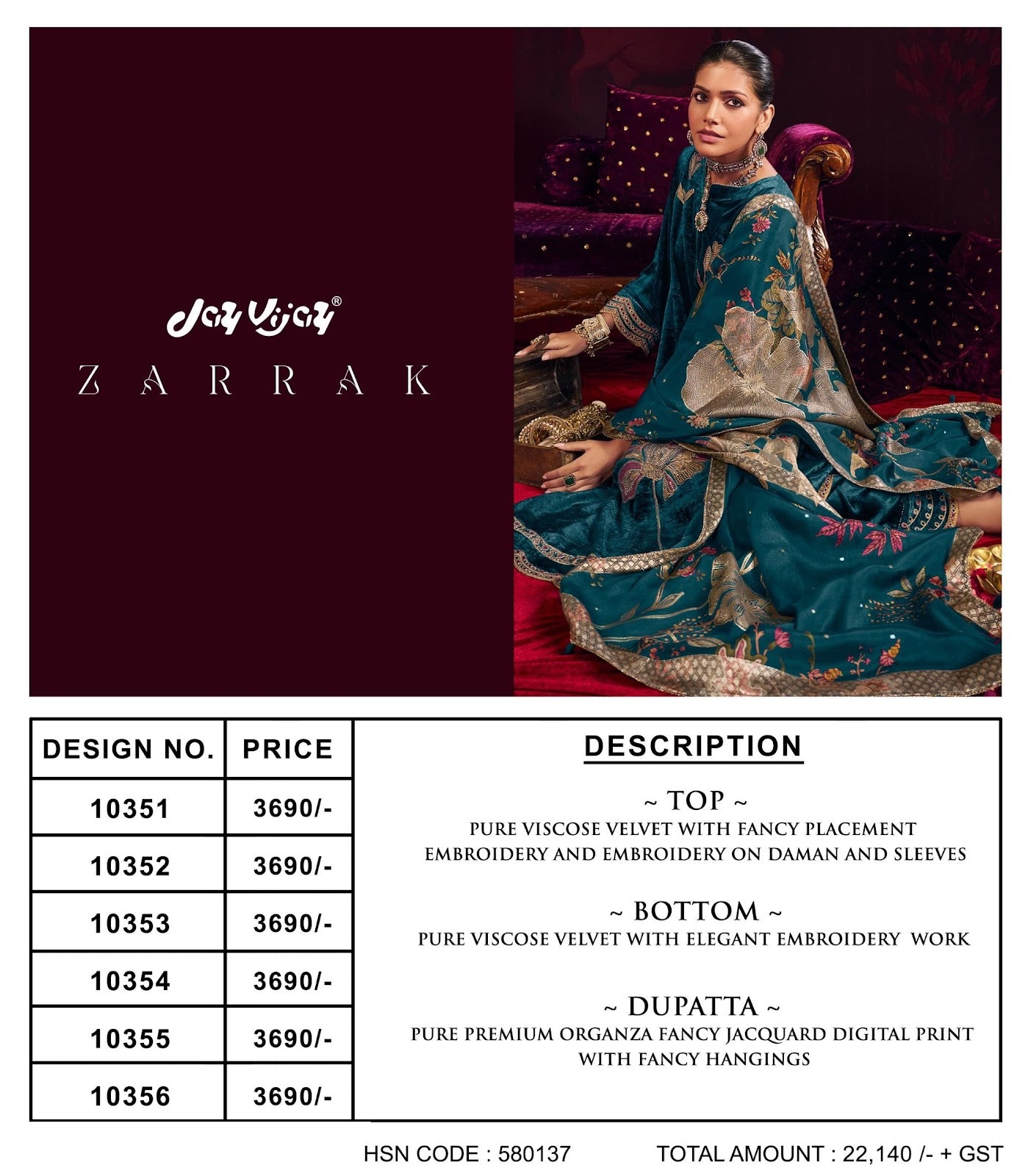 Zarrak Jay Vijay Viscose Velvet Suits Manufacturer Ahmedabad