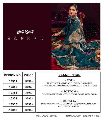 Zarrak Jay Vijay Viscose Velvet Suits Manufacturer Ahmedabad