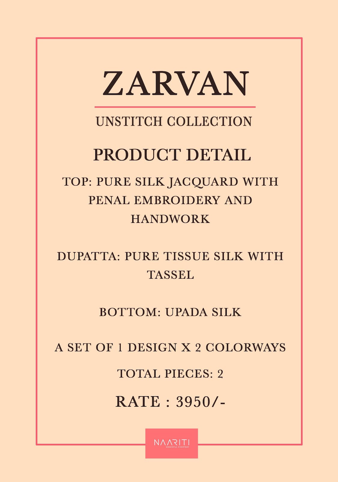 Zarvan Naariti Pant Style Suits Manufacturer India