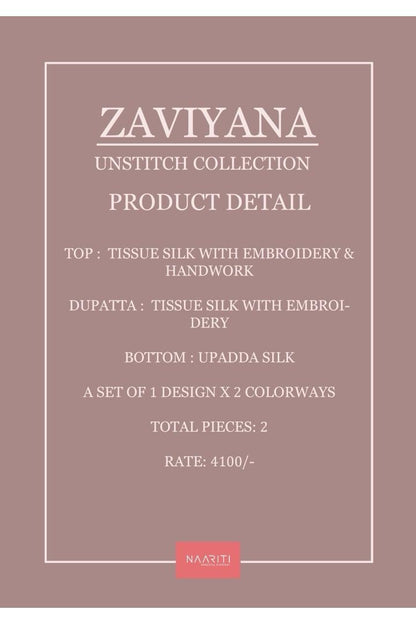 Zaviyana Naariti Tissue Silk Pant Style Suits Wholesale Rate
