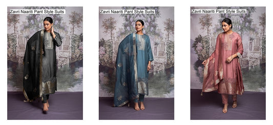 Zavri Naariti Linen Jacquard Pant Style Suits Exporter Ahmedabad