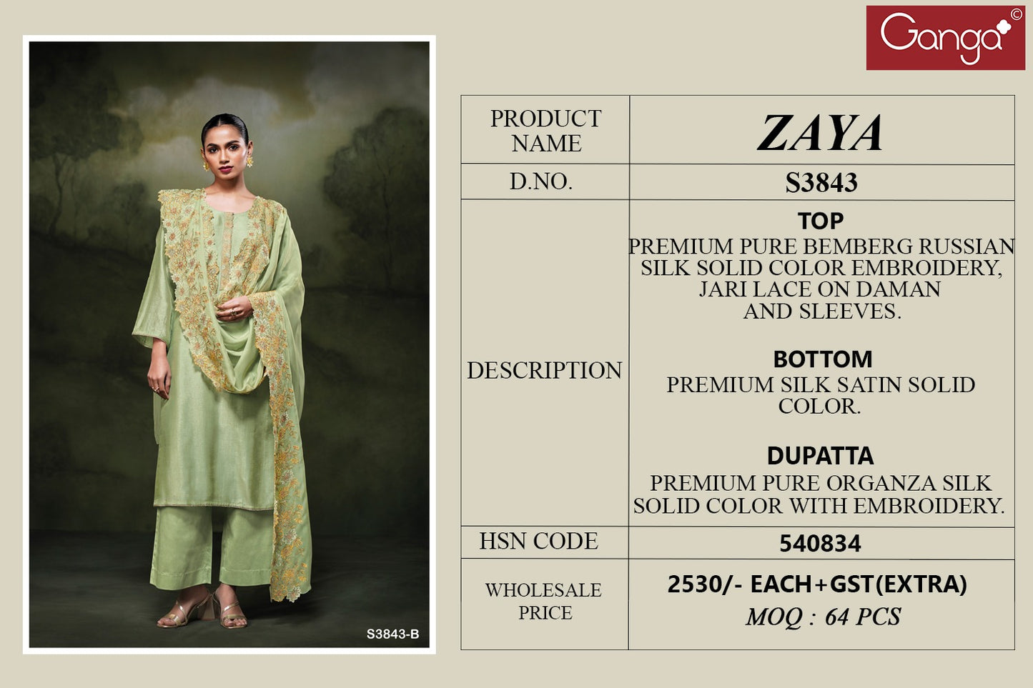 Zaya 3843 Ganga Premium Bemberg Plazzo Style Suits Exporter Gujarat