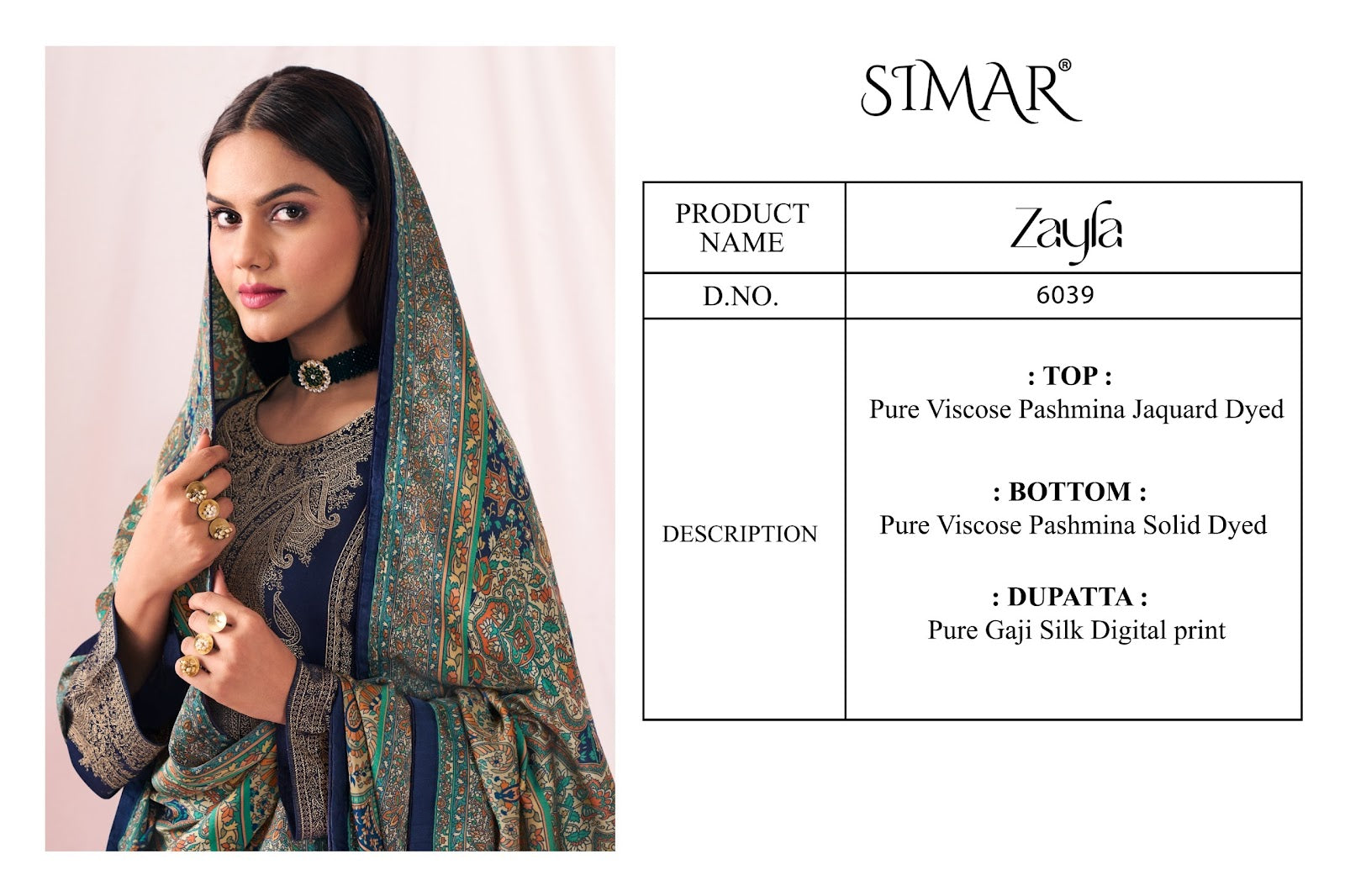 Zayfa-6039 Simar Pure Viscose Pashmina Suits Supplier Gujarat