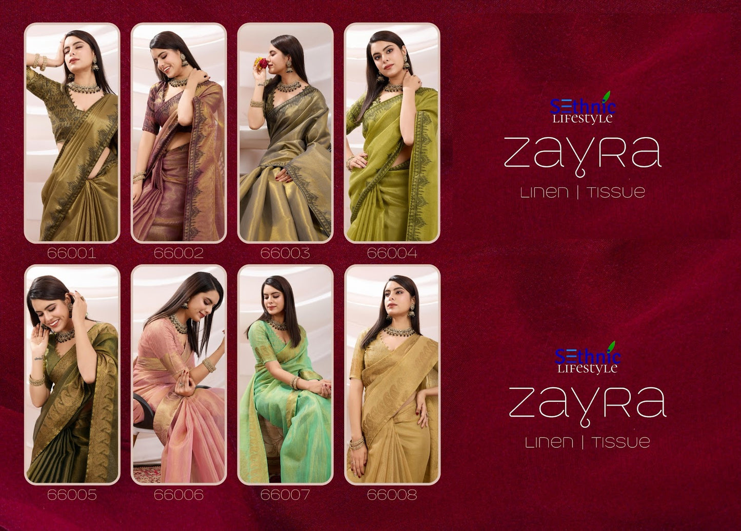 Zayra 66001-66008 Sethnic Linen Sarees Wholesaler Gujarat