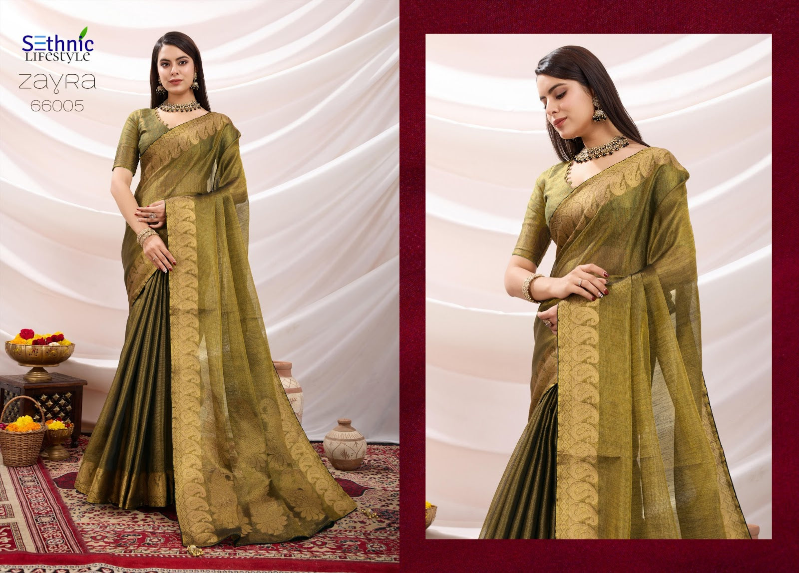 Zayra 66001-66008 Sethnic Linen Sarees Wholesaler Gujarat