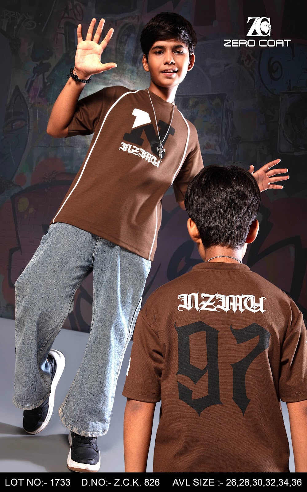 Zck 826 Drop Shoulder Zero Coat Fake Cotton Boys Tshirt Supplier