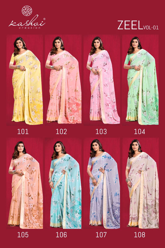 Zeel 121824 Kashvi Creation Moss Sarees Manufacturer Ahmedabad