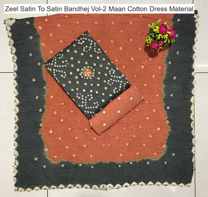 Zeel Satin To Satin Bandhej Vol-2 Maan Cotton Dress Material Wholesaler Gujarat