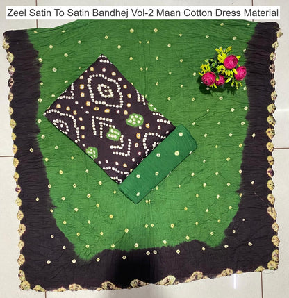 Zeel Satin To Satin Bandhej Vol-2 Maan Cotton Dress Material Wholesaler Gujarat