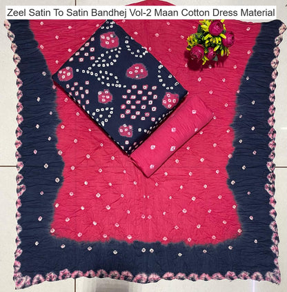 Zeel Satin To Satin Bandhej Vol-2 Maan Cotton Dress Material Wholesaler Gujarat