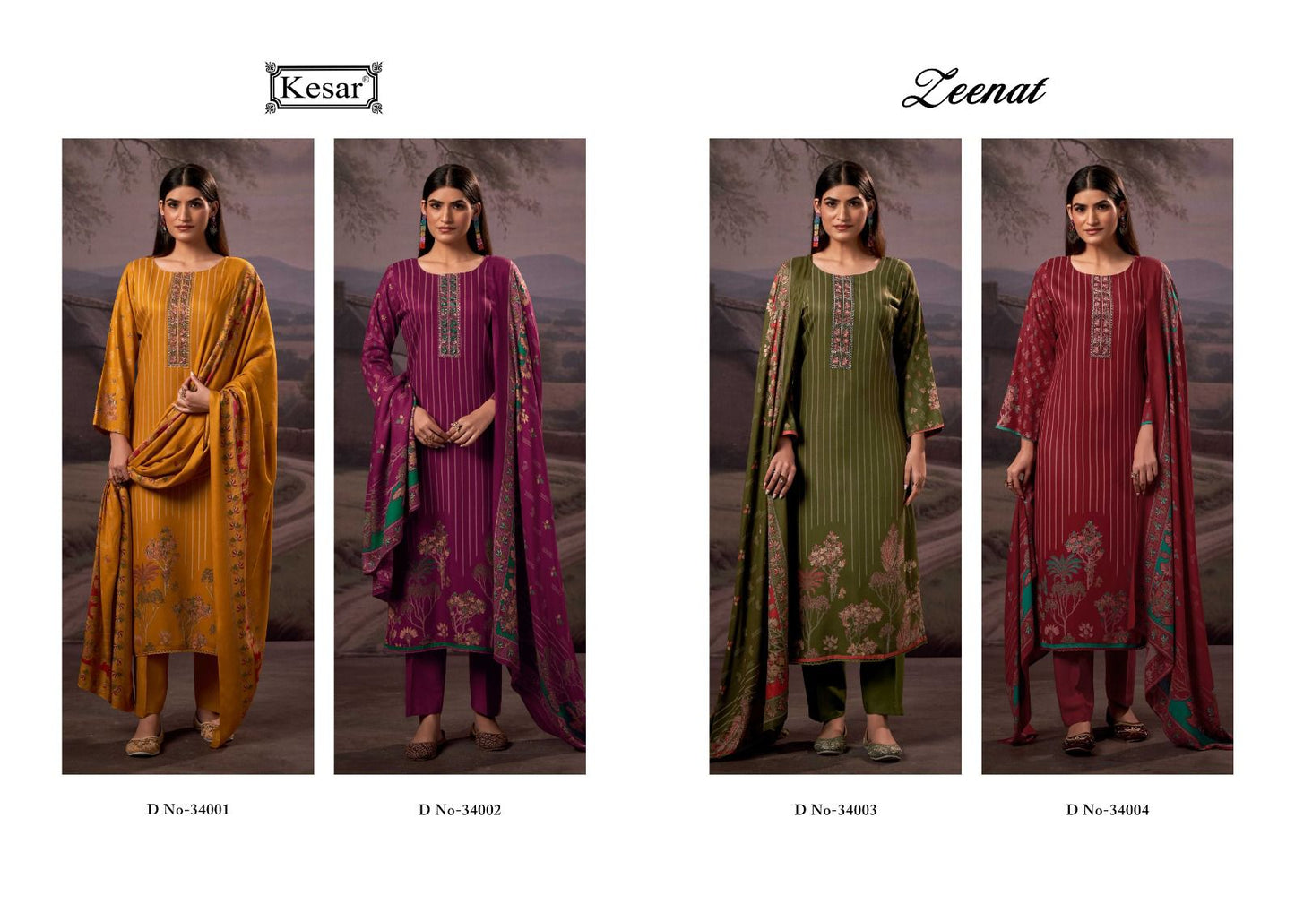 Zeenat 34001-34004 Kesar Karachi Pure Viscose Pashmina Suits Manufacturer Gujarat